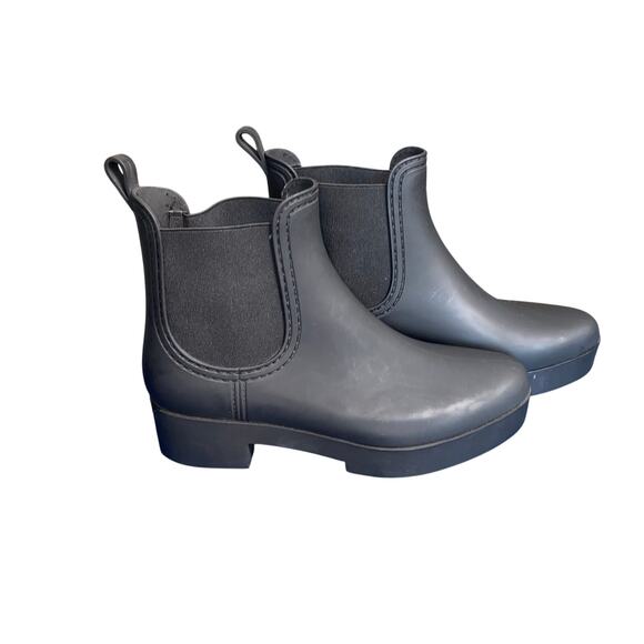 Jeffrey Campbell Black Chelsea Rain Boots Women’s 10 Waterproof Rubber Lug Sole - Picture 1 of 8